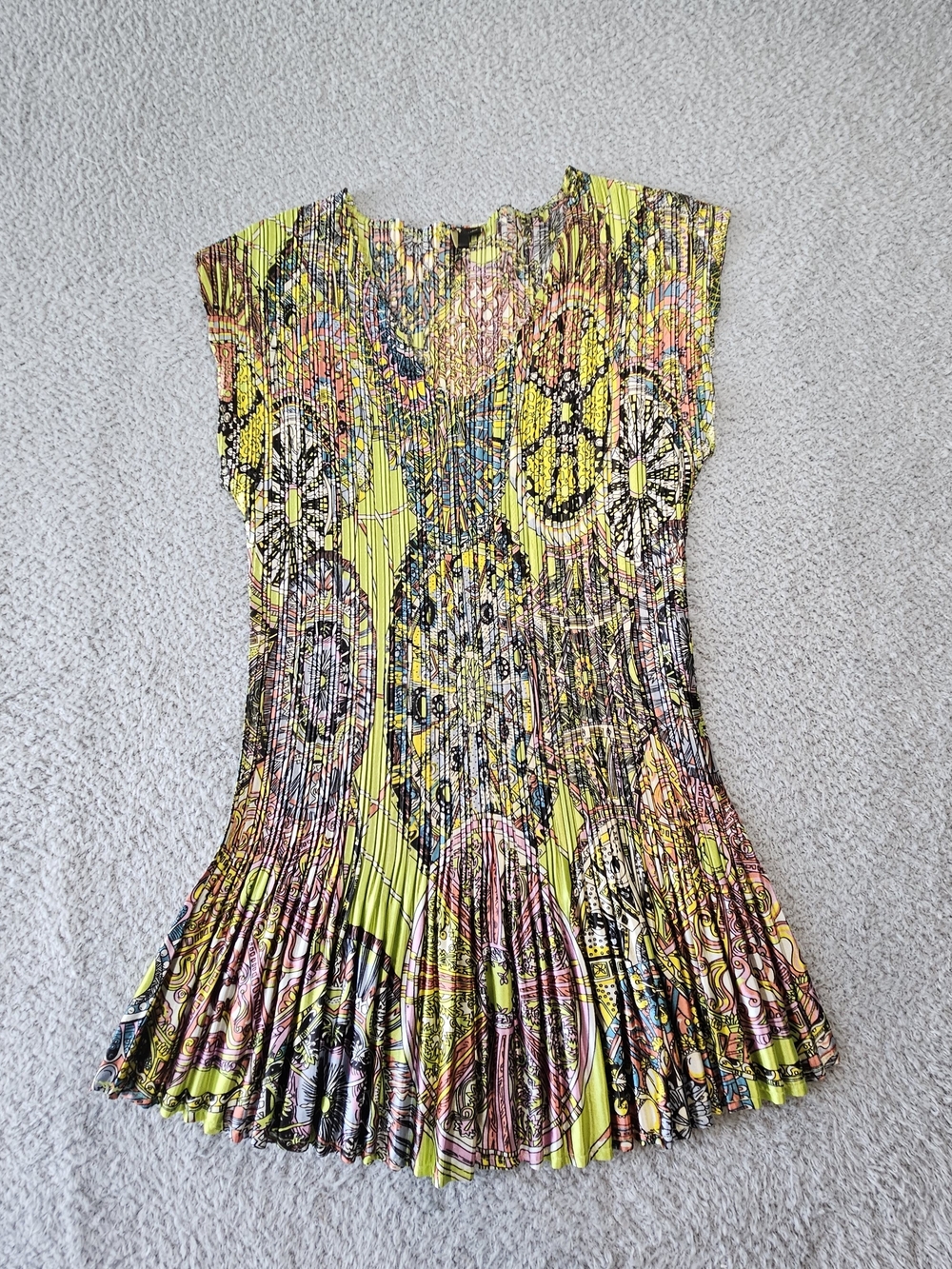 Milano Lime Multi Pleated Short Sleeve Tunic Dress